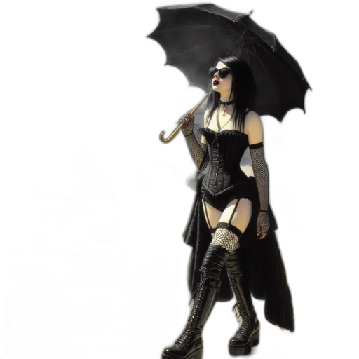 umbrella, dress, concept art, fantasy art, comic book art, cyberpunk, rain, dark transparent PNG cut-out