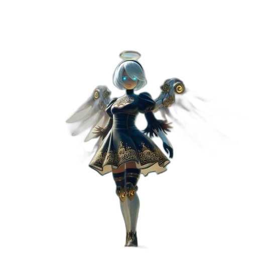 robot, dress, mask, staff, concept art, fantasy art, 3d render, pixel art transparent PNG cut-out