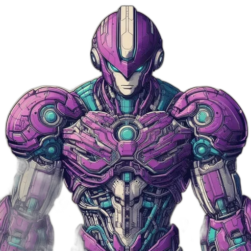 robot, weapon, concept art, comic book art, cyberpunk, vaporwave, pastel, colorful transparent PNG cut-out