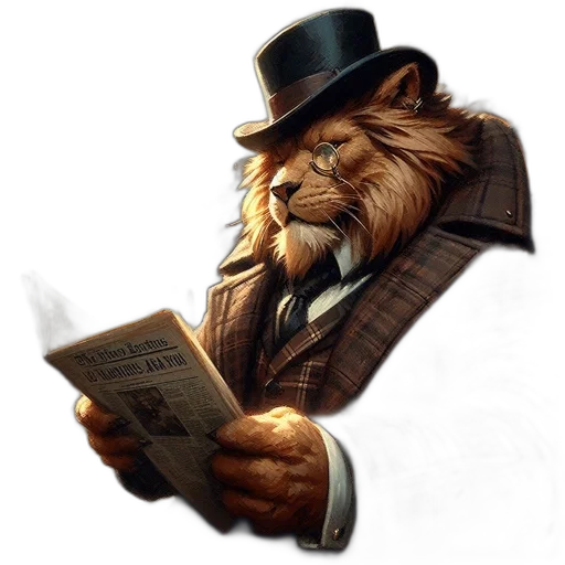 staff, hat, animal, fantasy art, concept art, comic book art, photorealistic, lion transparent PNG cut-out