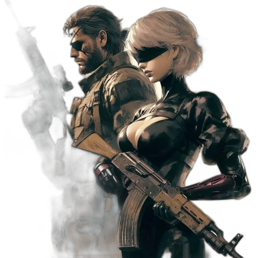 weapon, concept art, cyberpunk, comic book art, 3d render, two, armed, characters transparent PNG cut-out