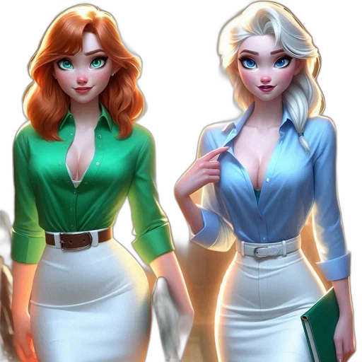 dress, 3d render, concept art, fantasy art, comic book art, green, two, female transparent PNG cut-out