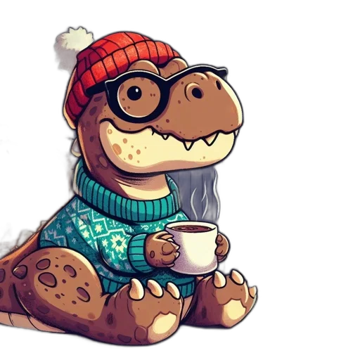 pixel art, concept art, 3d render, cartoon, animated, dinosaur, wears, winter transparent PNG cut-out