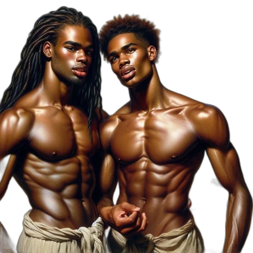 photorealistic, concept art, fantasy art, comic book art, two, shirtless, men, distinct transparent PNG cut-out