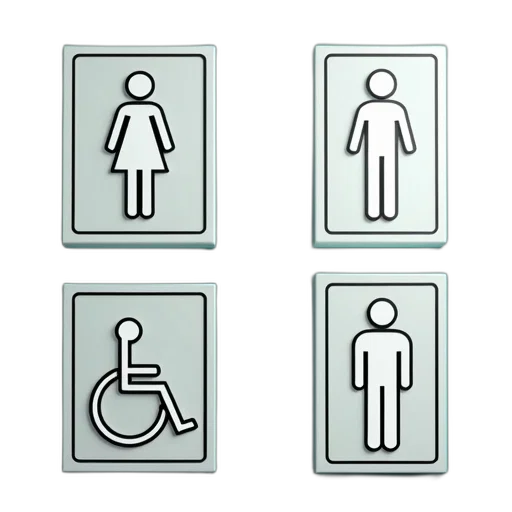 collection, four, bathroom, signs, each, different, symbol, top transparent PNG cut-out