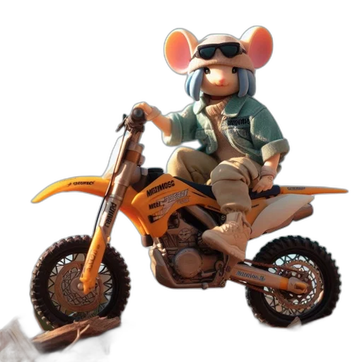 animal, jacket, 3d render, concept art, photorealistic, blue-haired, mouse, rides transparent PNG cut-out