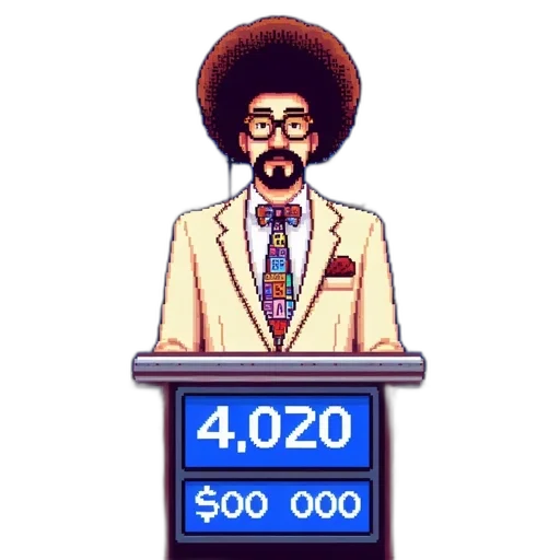 pixel art, cartoon, vaporwave, concept art, man, afro, glasses, suit transparent PNG cut-out