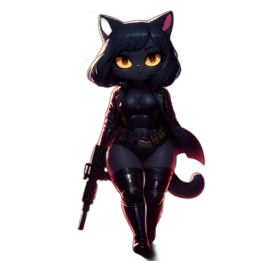 weapon, concept art, pixel art, cyberpunk, 3d render, dark, cat-like, character transparent PNG cut-out