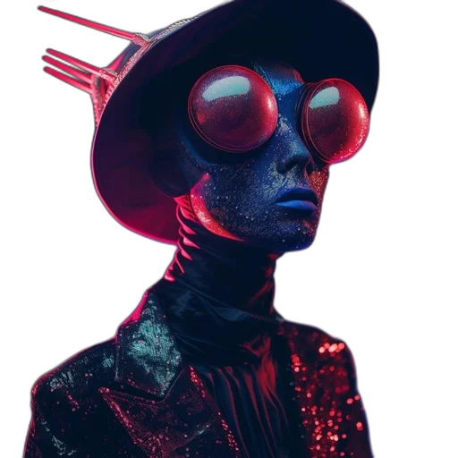 hat, robot, mask, face, cyberpunk, concept art, comic book art, 3d render transparent PNG cut-out