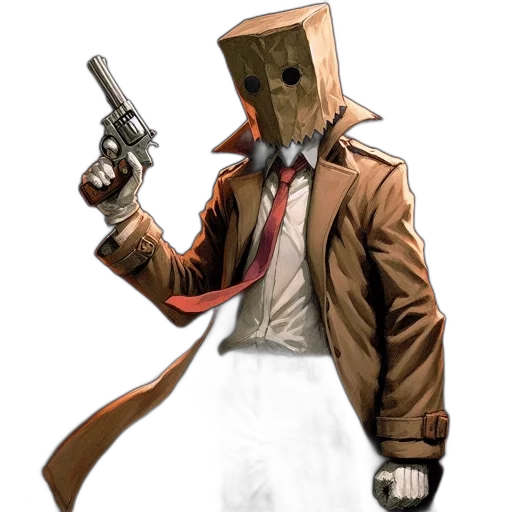 robot, mask, jacket, staff, concept art, pixel art, comic book art, cyberpunk transparent PNG cut-out