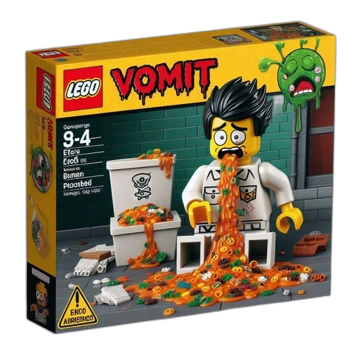 food, concept art, fire, comical, lego, set, titled, vomit transparent PNG cut-out
