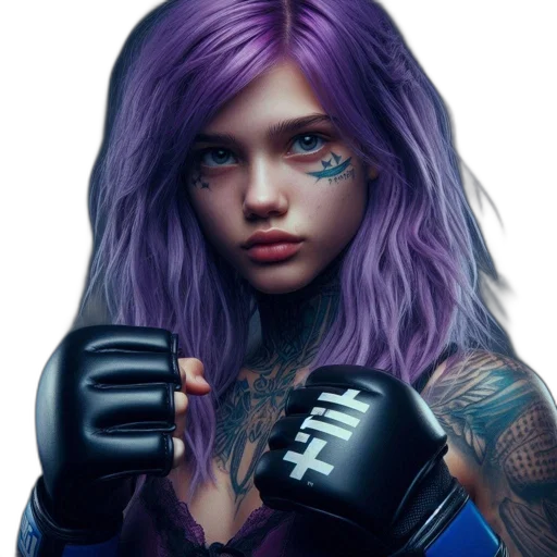 face, cyberpunk, photorealistic, concept art, fantasy art, woman, purple, hair transparent PNG cut-out