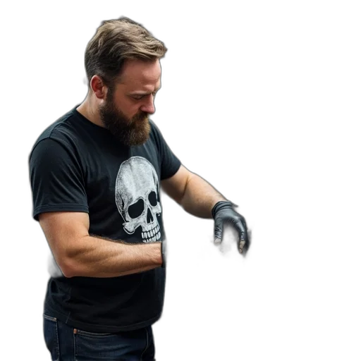 staff, mask, weapon, jacket, concept art, photorealistic, comic book art, man transparent PNG cut-out