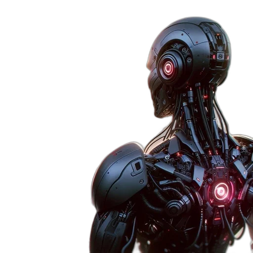 robot, concept art, cyberpunk, 3d render, futuristic, cityscape, lit, glowing transparent PNG cut-out