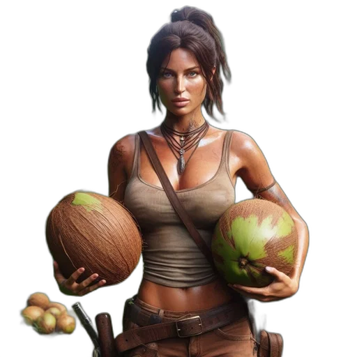 food, weapon, concept art, fantasy art, photorealistic, 3d render, earth tones, woman transparent PNG cut-out