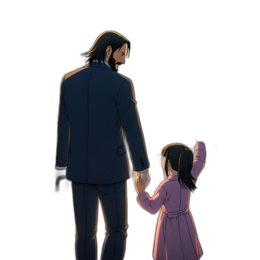 anime, concept art, watercolor, cartoon, man, beard, young, girl transparent PNG cut-out