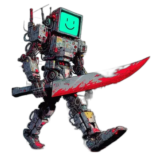 robot, weapon, staff, sword, cyberpunk, concept art, 3d render, pixel art transparent PNG cut-out