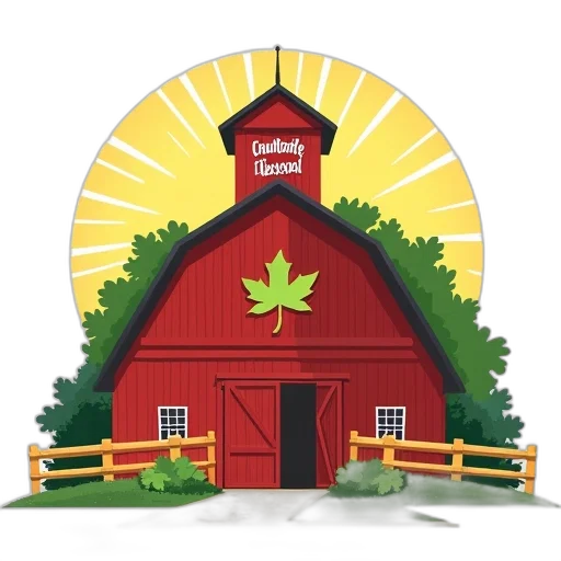 stylized, illustration, red, barn, green, leaf, design, roof transparent PNG cut-out
