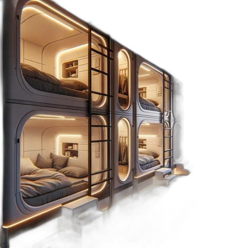 furniture, 3d render, concept art, outer space, golden, modern, stacked, compartments transparent PNG cut-out