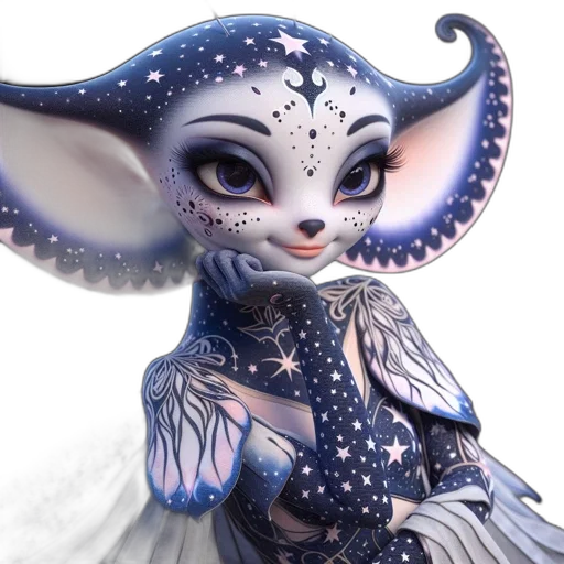 fantasy art, concept art, 3d render, outer space, fantastical, character, bat-like, ears transparent PNG cut-out
