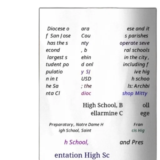diocese, san, jose, operates, several, schools, city, including transparent PNG cut-out