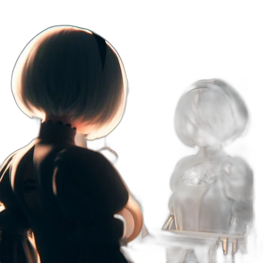 crown, robot, hair, dress, concept art, 3d render, anime, cartoon transparent PNG cut-out