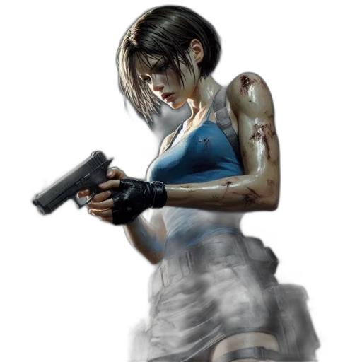 weapon, concept art, photorealistic, comic book art, cyberpunk, woman, short, brown transparent PNG cut-out