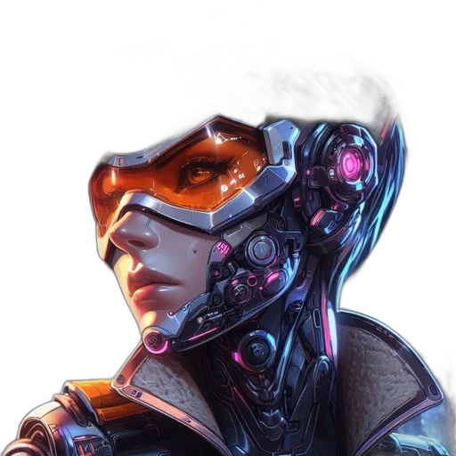 robot, face, mask, jacket, cyberpunk, concept art, 3d render, fantasy art transparent PNG cut-out