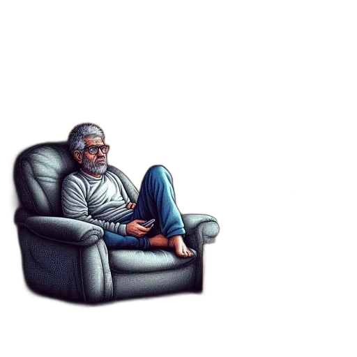 furniture, jacket, face, pixel art, concept art, comic book art, 3d render, elderly transparent PNG cut-out