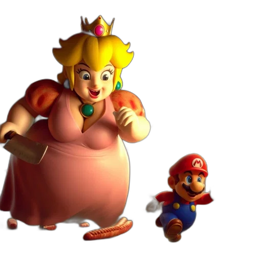 dress, crown, food, weapon, 3d render, concept art, mario, blue transparent PNG cut-out