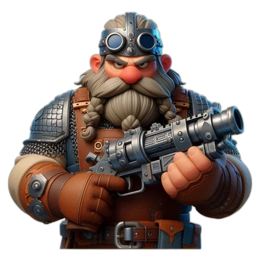 weapon, concept art, 3d render, fantasy art, pixel art, 3d-rendered, dwarf-like, character transparent PNG cut-out