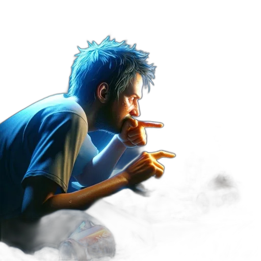 concept art, anime, photorealistic, comic book art, fire, fog, blue, young transparent PNG cut-out