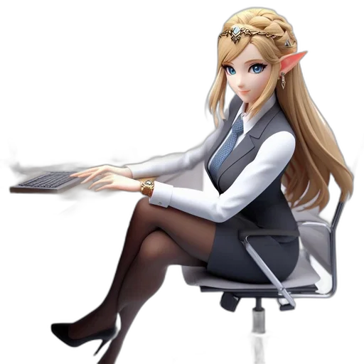 staff, dress, furniture, hair, concept art, 3d render, fantasy art, pixel art transparent PNG cut-out
