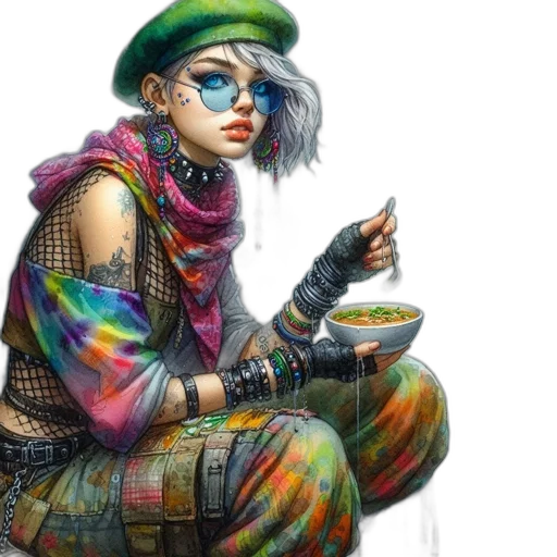 jacket, cyberpunk, fantasy art, concept art, comic book art, colorful, neon, pastel transparent PNG cut-out