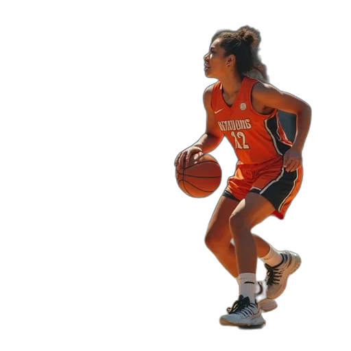 3d render, photorealistic, two, young, women, basketball, players, trying transparent PNG cut-out