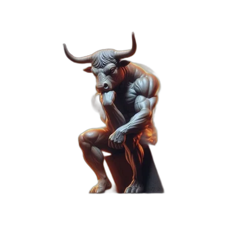 furniture, concept art, 3d render, fantasy art, photorealistic, muscular, bull, statue transparent PNG cut-out