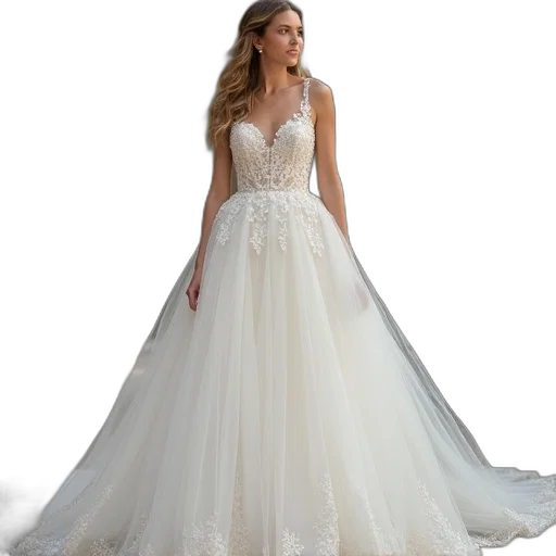 dress, line, scoop, neck, floor, length, tulle, lace transparent PNG cut-out