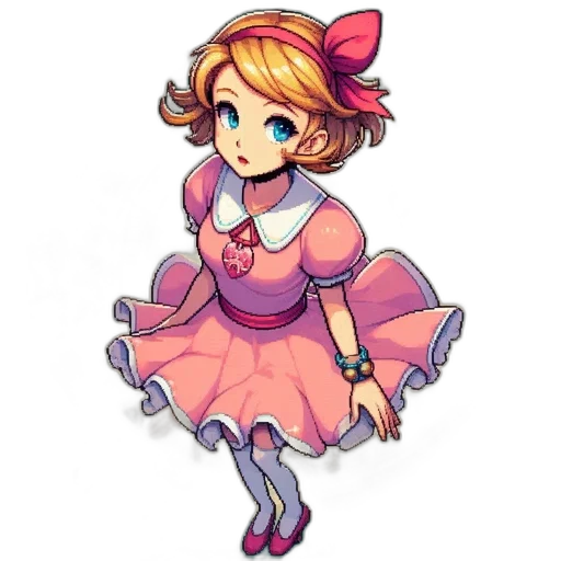 dress, staff, crown, jewelry, pixel art, concept art, cartoon, fantasy art transparent PNG cut-out