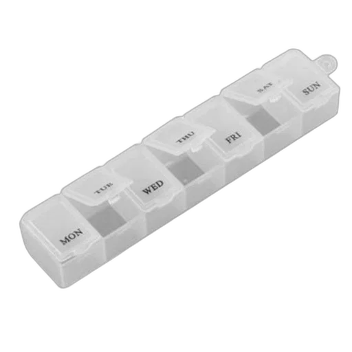 weapon, jewelry, 3d render, pill, box, compartments, labeled, each transparent PNG cut-out