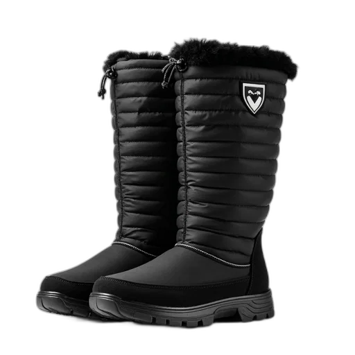 shoes, pair, black, winter, boots, ribbed, texture, logo transparent PNG cut-out