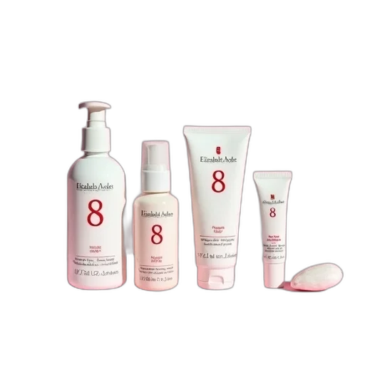 collection, elizabeth, arden, skincare, products, displayed, pink, background transparent PNG cut-out