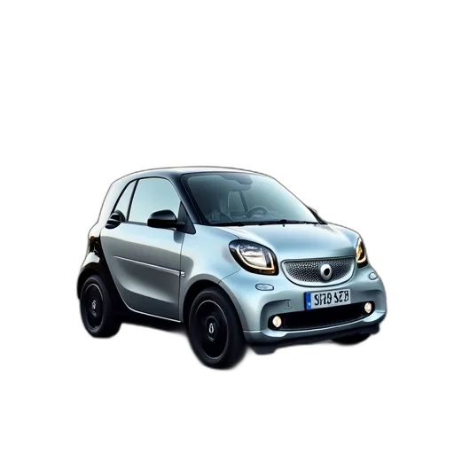 car, 3d render, photorealistic, silver, smart, driving, road, blurred transparent PNG cut-out