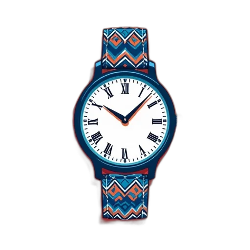 jewelry, blue, colorful, illustration, wristwatch, orange, patterned, band transparent PNG cut-out