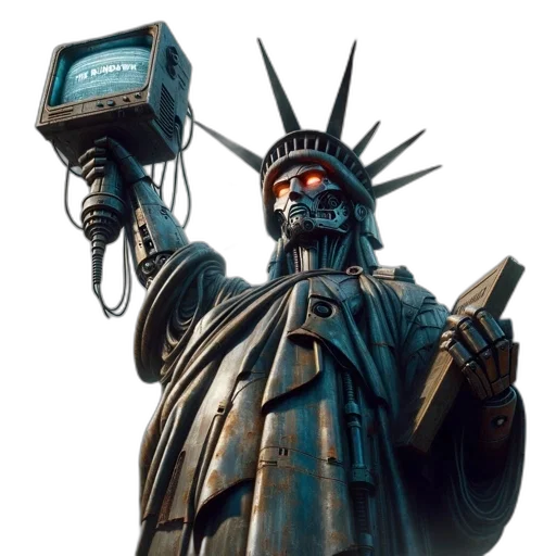 robot, cyberpunk, concept art, vaporwave, 3d render, statue, liberty, robotic transparent PNG cut-out