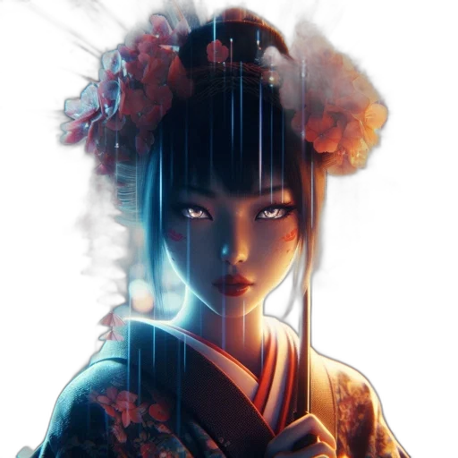 face, staff, flower, mask, fantasy art, concept art, anime, photorealistic transparent PNG cut-out