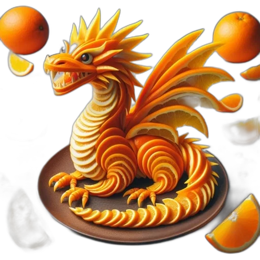 dragon, food, fantasy art, concept art, 3d render, pixel art, orange, sculpture transparent PNG cut-out