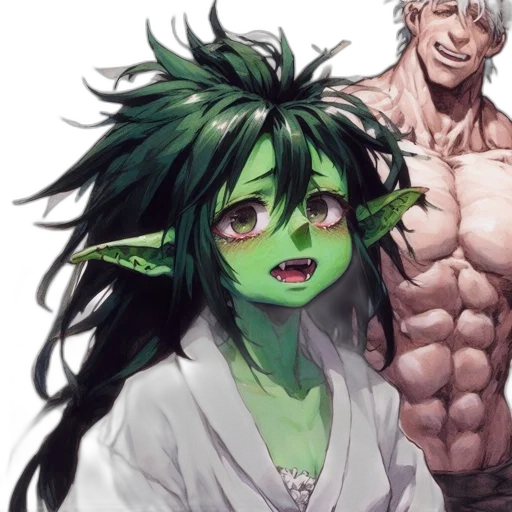 creature, concept art, anime, comic book art, fantasy art, green, two, animated transparent PNG cut-out