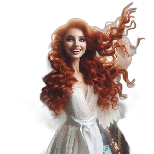 dress, hair, fantasy art, concept art, photorealistic, comic book art, woman, vibrant transparent PNG cut-out