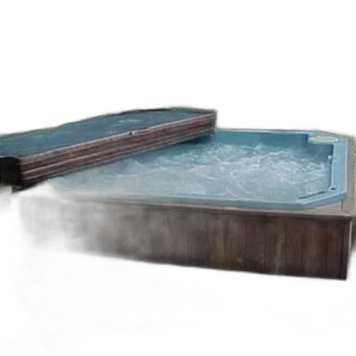 furniture, 3d render, wooden, deck, hot, tub, surrounded, lush transparent PNG cut-out
