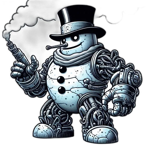 robot, concept art, comic book art, cartoon, pixel art, robotic, snowman, steampunk transparent PNG cut-out